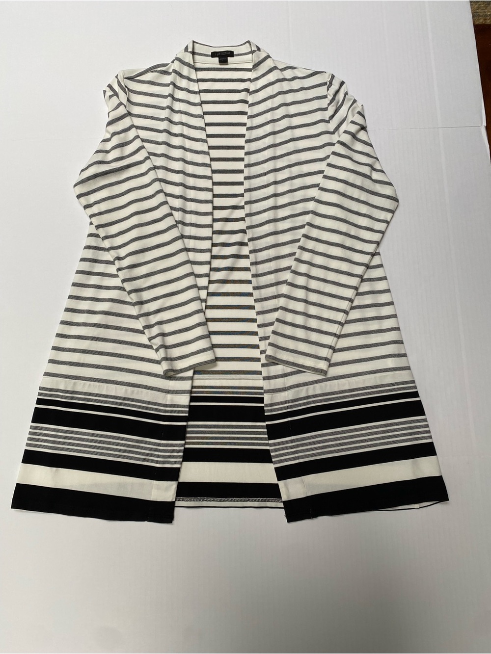 J. Jill Wearever Black and White Striped Open Front Cardigan Small S